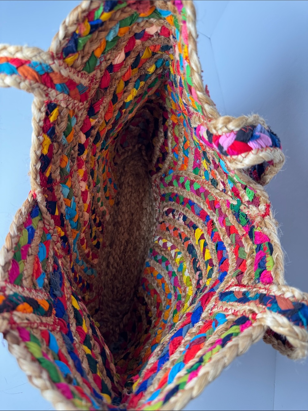UNCOMMON Repurposed Woven Jute Straw Bag Multicolor Market Tote Carry All BOHO - Picture 6 of 10